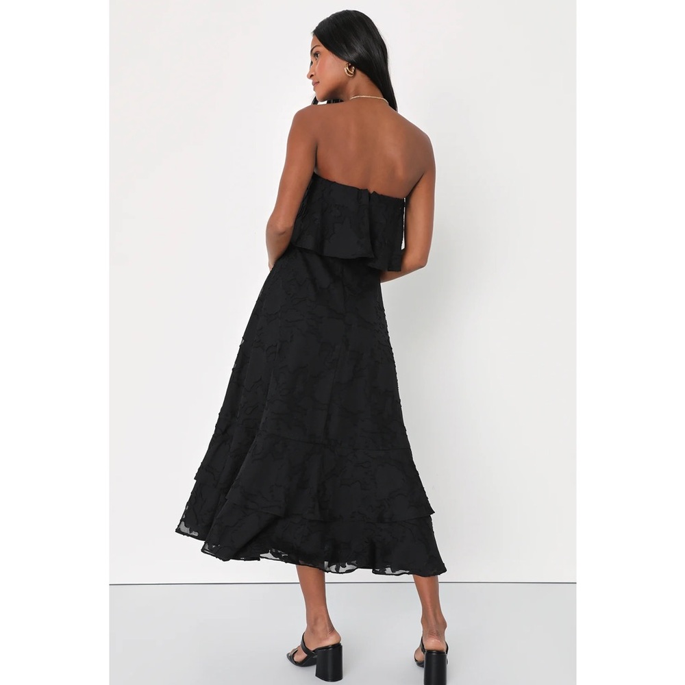 Love You So Truly Black Burnout Floral Strapless Midi Dress Size Medium - Picture 4 of 13